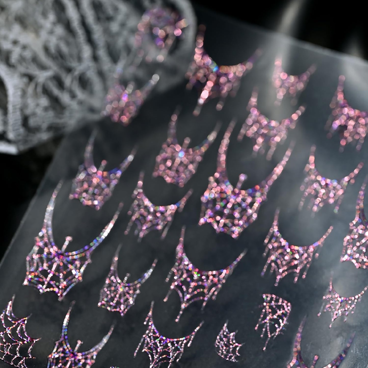1 Sheets Halloween Nail Stickers for Nail Art 5D Self-Adhesive Embossed Spider Web Nail Art Stickers with Glitter Pink Spider Web Nail Decals Halloween Nail Design Sticker for Women DIY Manicure