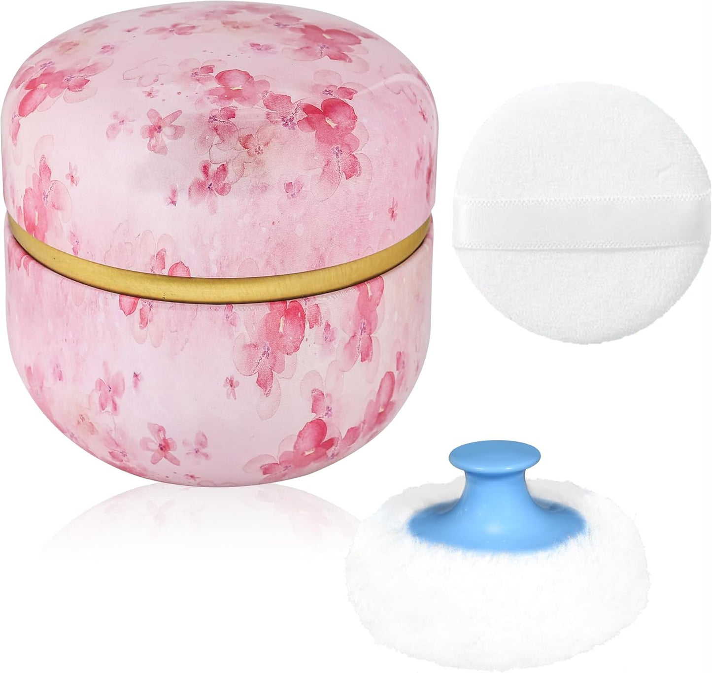 WEMEGA Body Powder Case with Powder Puff Powder Container Tea Box for Baby and Women Powder Puff and Powder Case for Travel (Pink Flower1)