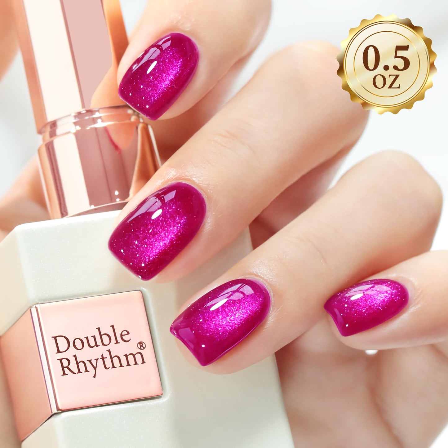 Double Rhythm 15ML Ice Glass Cat Eye Gel Polish with Magnet Holographic Glitter Shimmer Translucent Sheer Color Salon Soak Off Magnetic at Home (Pitaya Purple-MC1072)