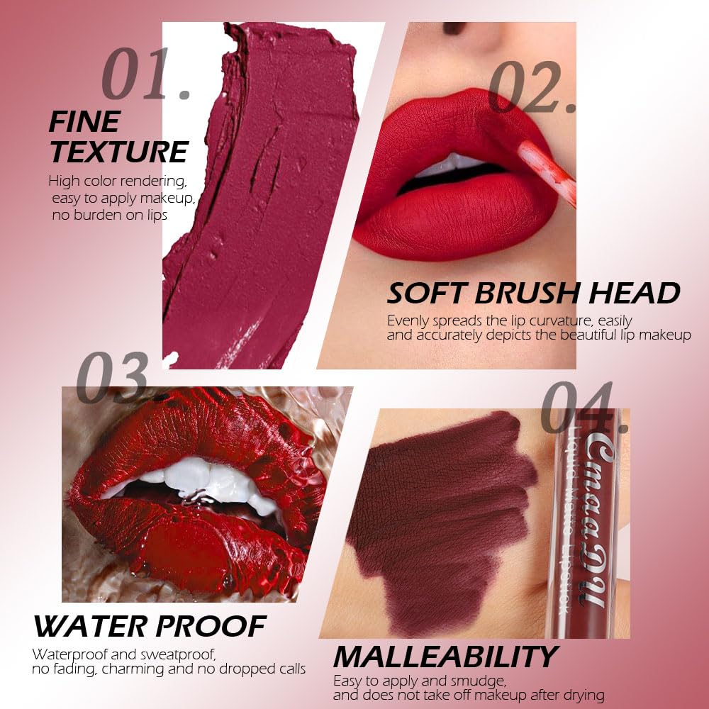 evpct 1Pcs Scarlet Red Liquid Matte Lipstick Lipgloss Set for Women, labiales mate 24 horas originales matte larga duracion 24 Hour Lipstick Lip Stains Long Lasting Waterproof 24, 05#