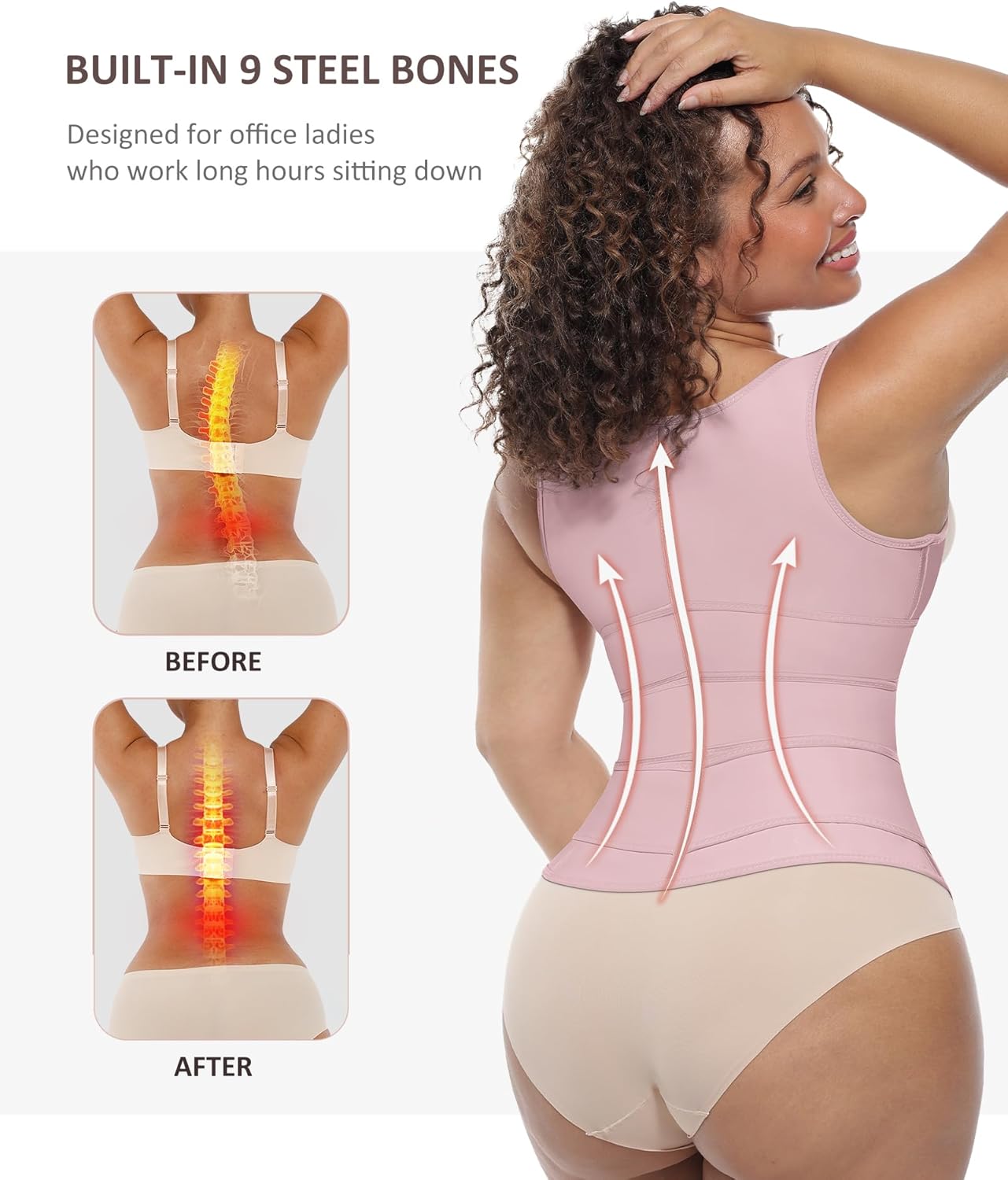 FeelinGirl Waist Trainer for Women Latex Waist Trainers Vest Plus Size Waist Cincher Corset 3 Belts Hooks Steel Bones