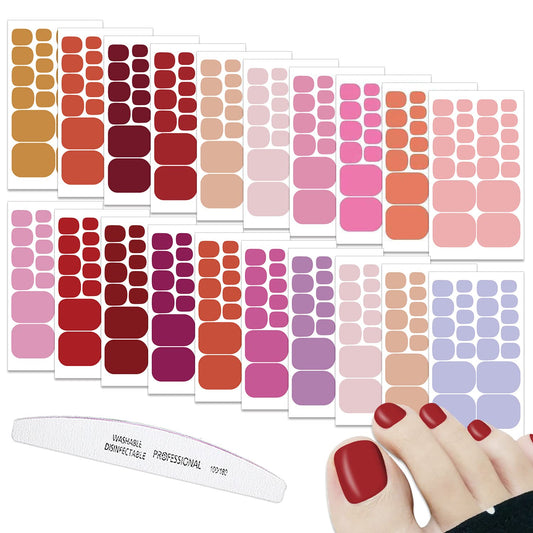 Wokoto 20 Sheet Red, Pink, Purple Toe Nail Polish Strips - Self-Adhesive Gel Nail Stickers & Solid Color Nail Wraps for Toenails
