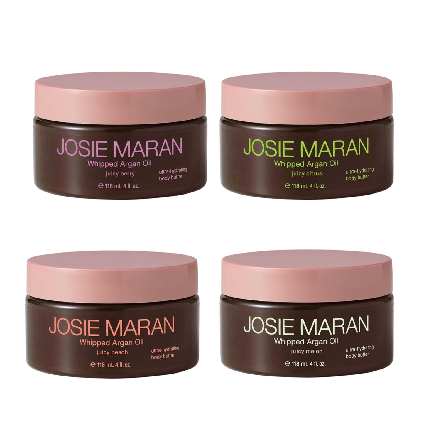 Josie Maran 4 Piece Whipped Argan Oil Body Butter - Skin Firming Cream with Whipped Shea Butter, Avocado Oil & Fatty Acids - Cruelty-Free Skincare - (4 oz)