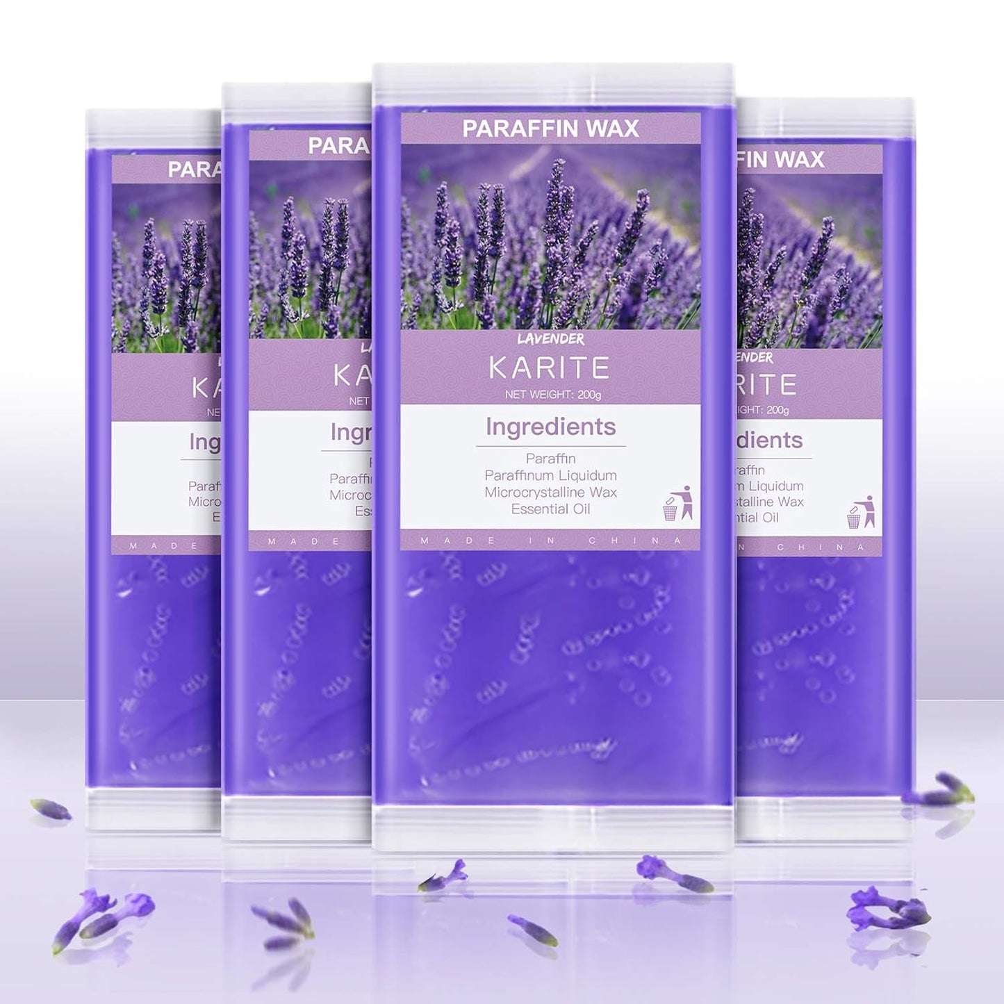 KARITE Lavender Scented Paraffin Wax Beads Blocks - 4 Pack for Bath, Hand, Feet Dry Skin Moisturizing, Hydration, and Nourishment