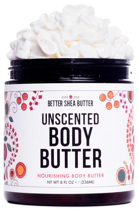 Unscented Body Butter for Dry Skin | with Raw Shea Butter and Jojoba Oil | Deep Moisturizer Safe for Sensitive Skin, Non Greasy, Fragrance Free | 8 oz