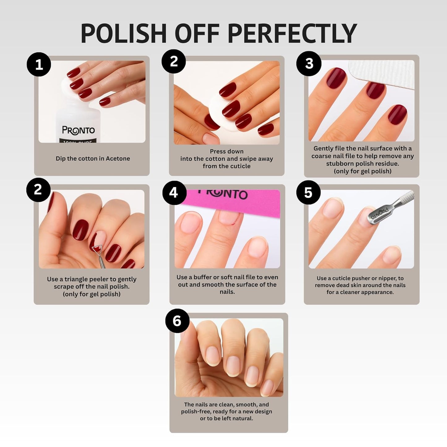 Pronto Acetone Nail Polish Remover 8 Fl Oz with Manicure Kit - Includes Nail File, Buffer, Pusher, Scraper - Pure Acetone 100 Percent - Quick & Professional Gel Acrylic Nail Remover Kit