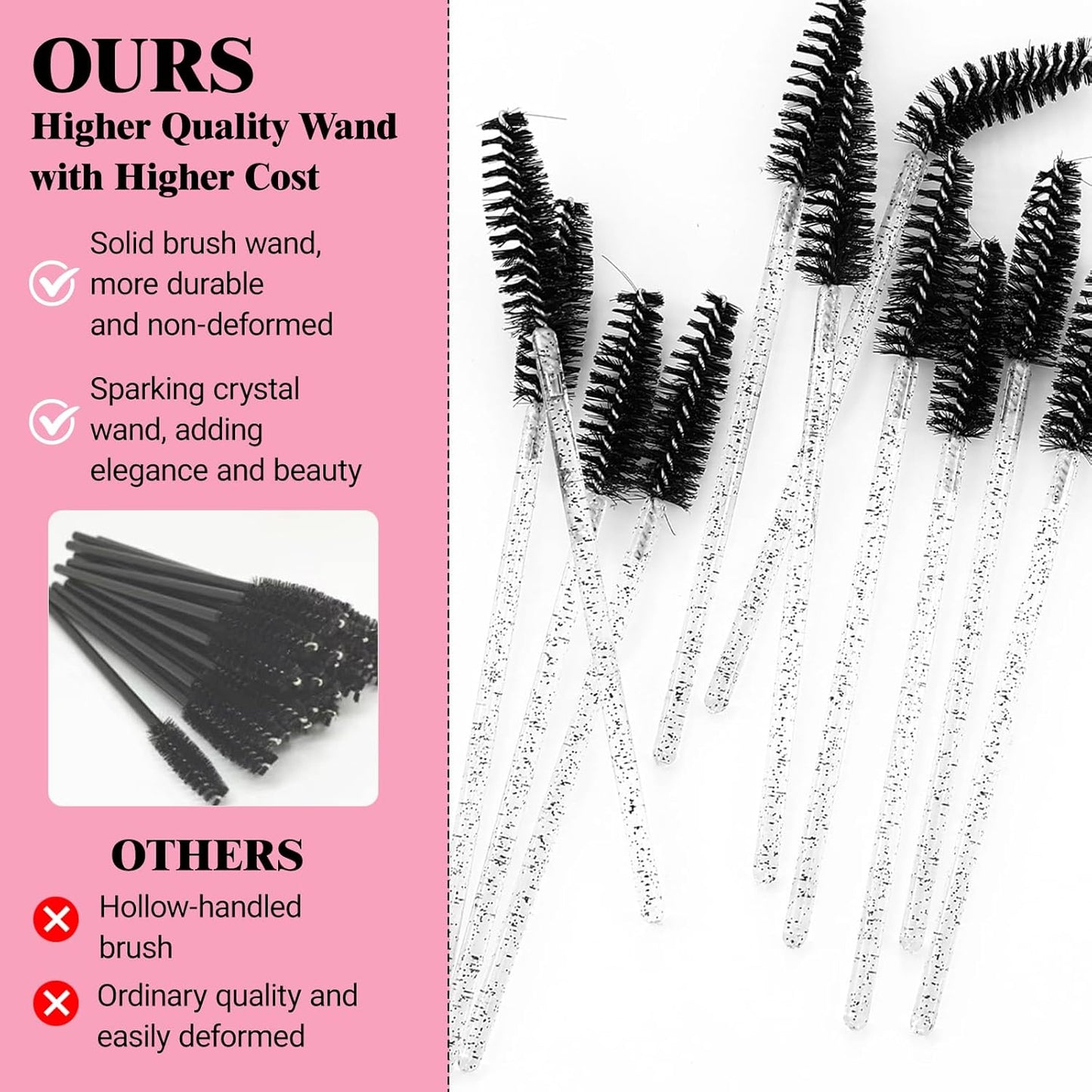 Mascara Wands, Lash Spoolies For Eyelash Extensions, Eyebrows Brush, Disposable Eye Lashes Brushes, Pink & Black Spooly Wand (300pcs）
