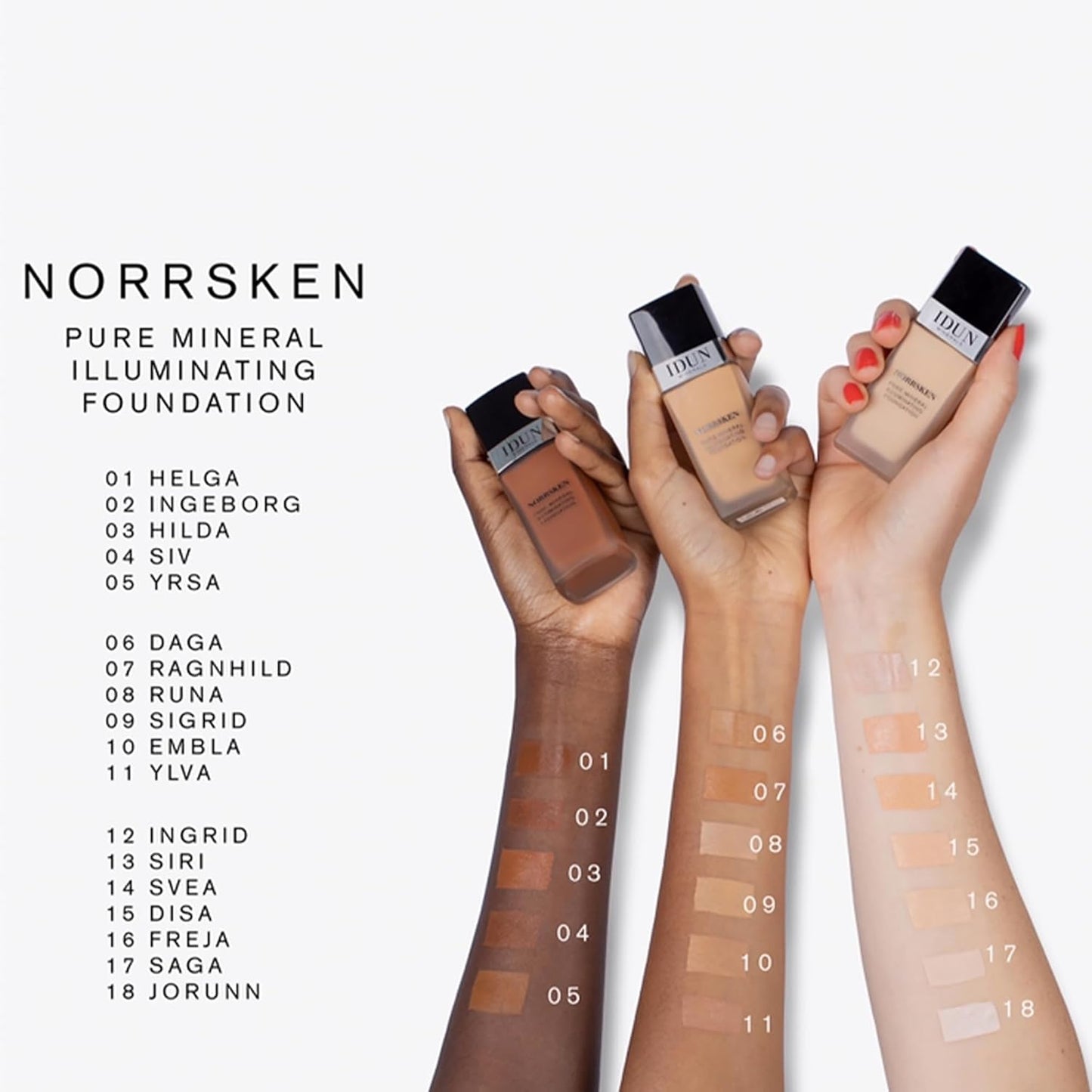 Liquid Norrsken Foundation - Light to Medium Coverage - Luminous Finish for Dry and Dull Surfaces - Water Resistant and Safe for Sensitive Skin - 226 Yrsa - Dark Brown Neutral - 1.01 oz