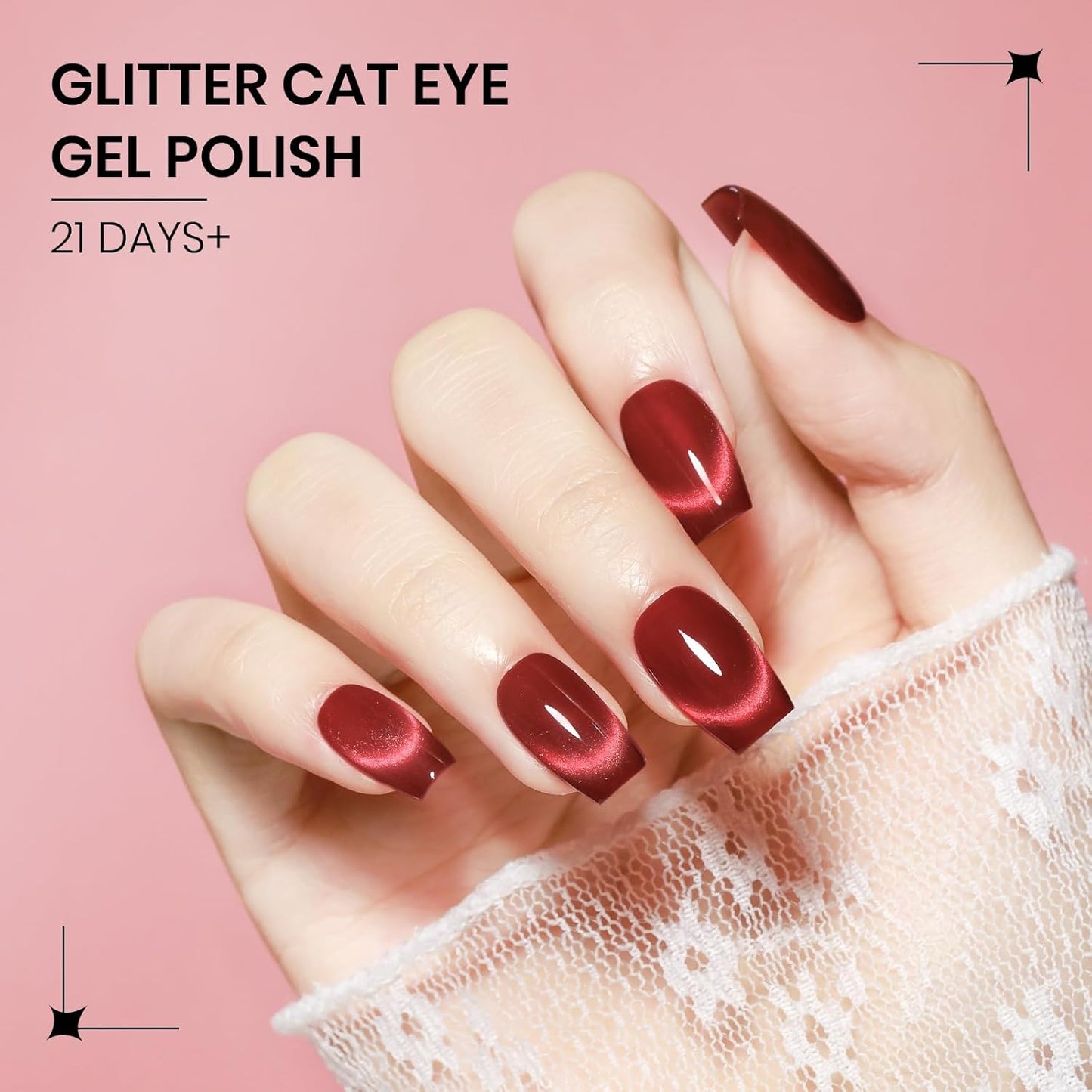 Red Cat Eye Gel Nail Polish, 15ML Jelly Glass Cateye Gel Polish with Magnet Moonlight Shimmer Glitter Magnetic Nail Polish Soak Off Salon DIY at Home