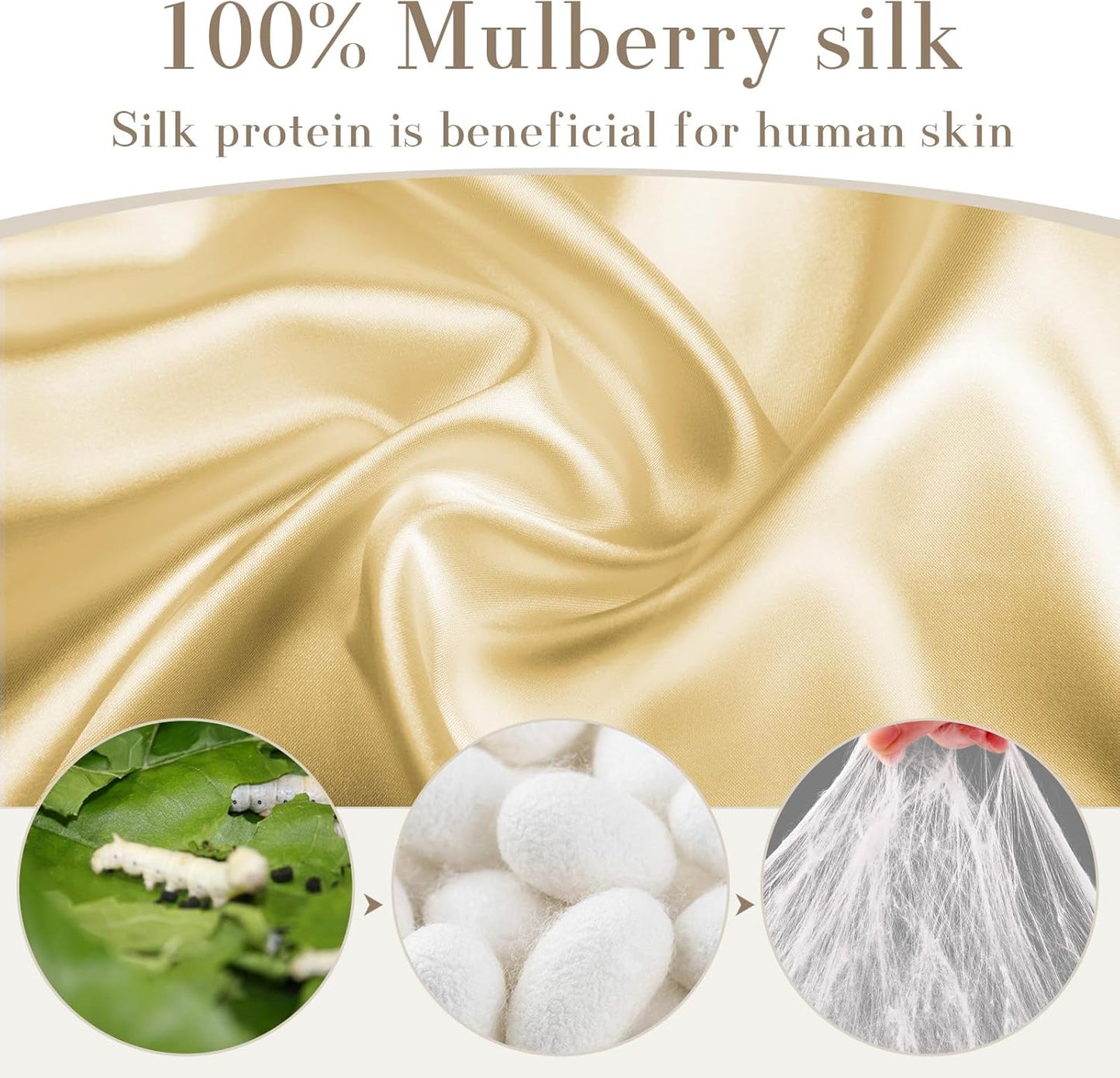 100% Mulberry Silk Sleep Mask Eye Mask for Women Man with Adjustable Band, for Side Sleeper Blackout Sleep Mask for Travel Rest and Office (Gold)