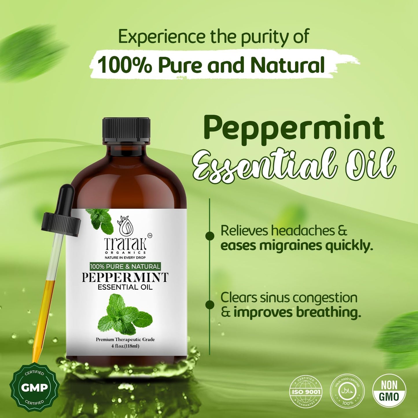 Peppermint Piperita Essential Oil – 4 Fl Oz – 100% Natural Piperita Oil - for Diffuser, Hair Care, Face, Skin Care, Aromatherapy, Scalp and Body Massage, Soap and Candle Making