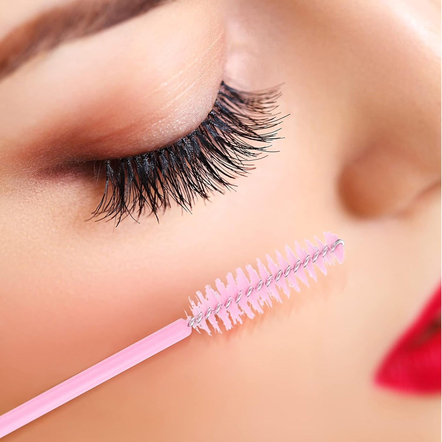 G2PLUS 100PCS Disposable Eyelash Brushes, Adjustable Mascara Wands Makeup Applicator, Lash Spoolies Brushes for Eyelash Extensions and Eyebrows (Baby Pink)