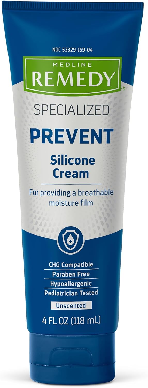 Medline Remedy Specialized Silicone Cream, Unscented (4 fl oz), Gentle Breathable Film for All Ages, Paraben-free and Hypoallergenic Skin Care, Barrier for Dry Cracked Skin