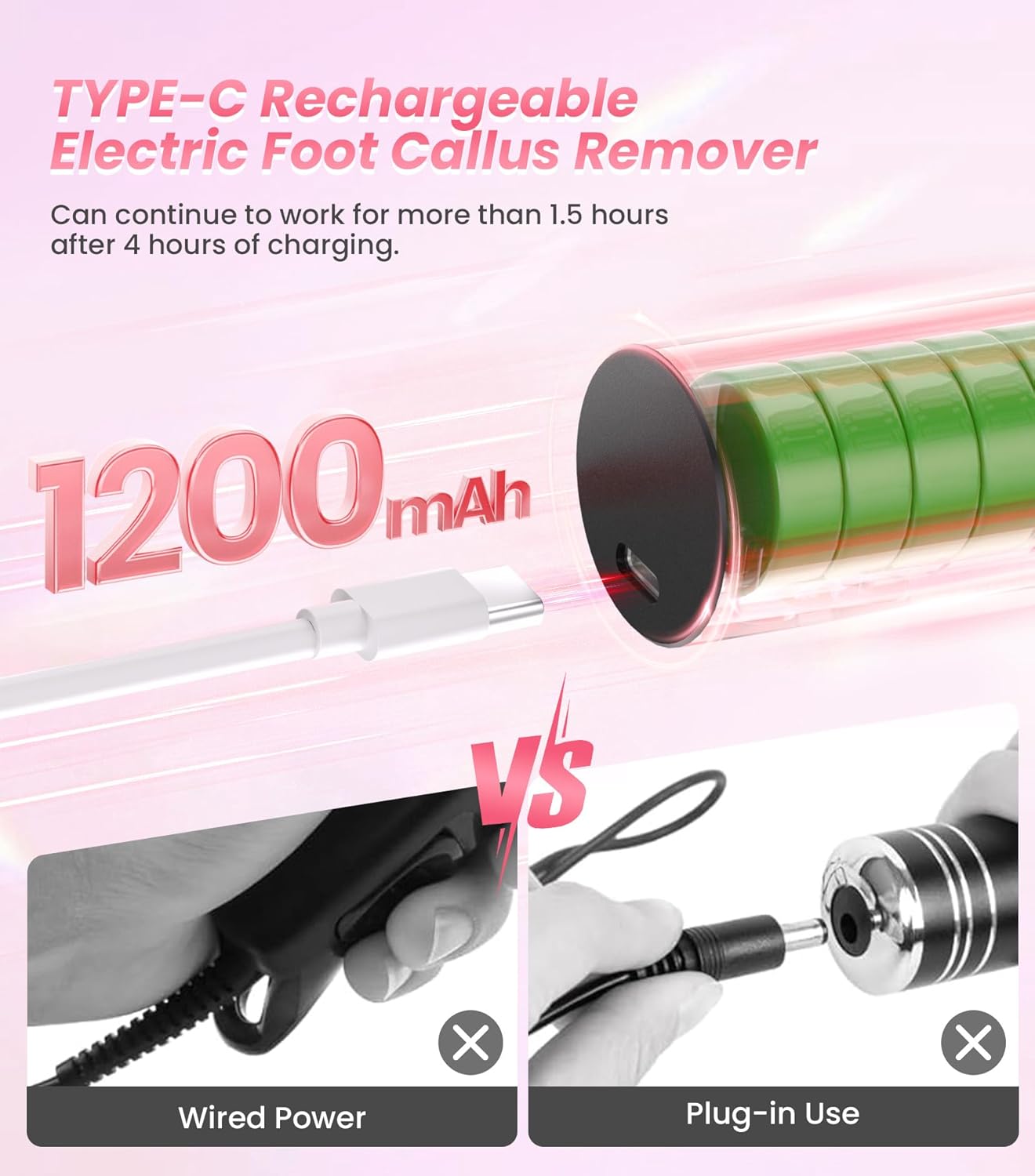 Electric Foot Callus Remover, 6 Speeds 2-in-1 Rechargeable Electric Foot File & Nail Grinder, Callus Remover for Feet Pedicure Tools with Sandpaper Disc for Dead Skin -Black