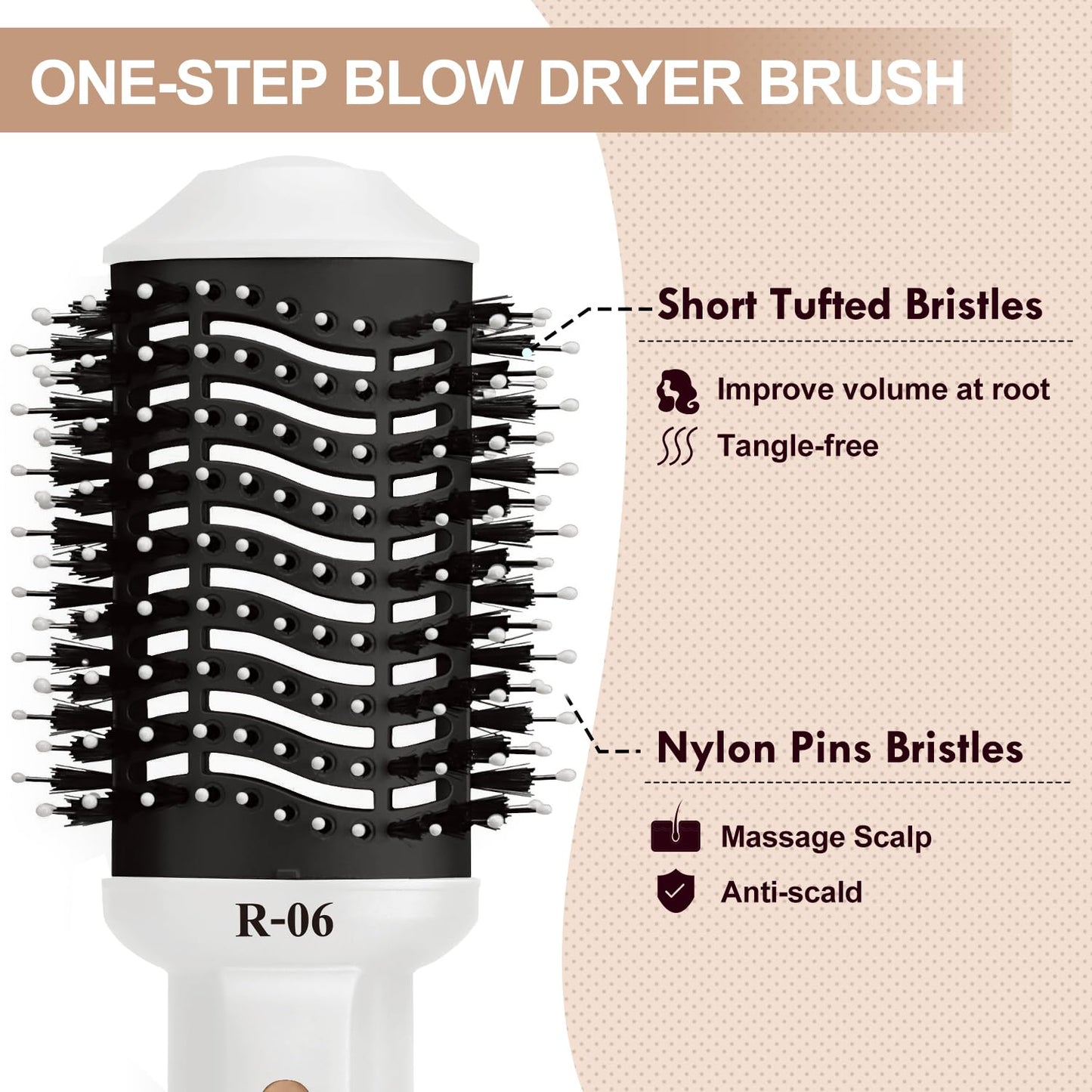 Hair Dryer Blow Dryer Brush in One, 4 in 1 Hair Dryer and Styler Volumizer with Oval Barrel, Professional Salon Hot Air Brush for All Hair Types, Bright White