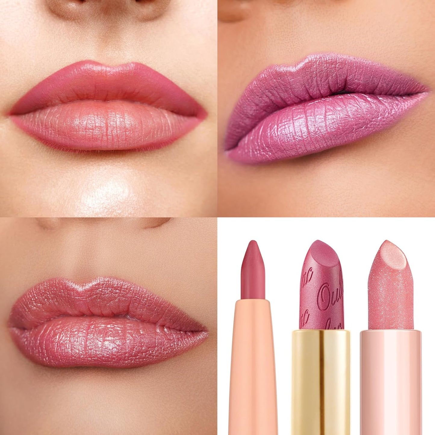 Oulac Lipstick & Lipliner Set 3PCS High Impact Lipcolor with Moisturizing Formula, Vegan Beauty, Full-Coverage Lip Color, Gift Lipstick for Women, 04+11+PG03