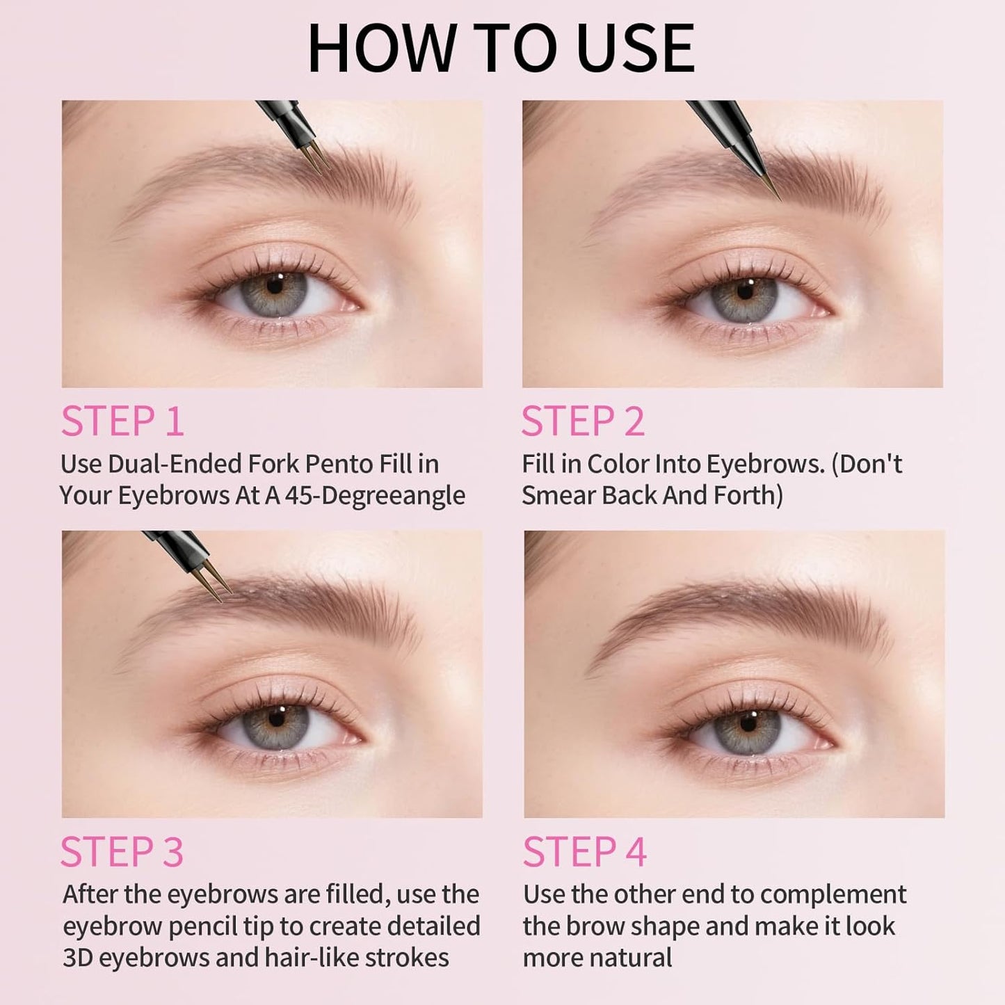 Microblading Eyebrow Pencils for Women - Eyebrow Pen 2-in-1 Dual-Ended Eye Brow Pencil with Precise 2-Fork-Tip & Brush-Tip Waterproof Eyebrow Pen for Hair-Like Brows, Last All Day, Brown