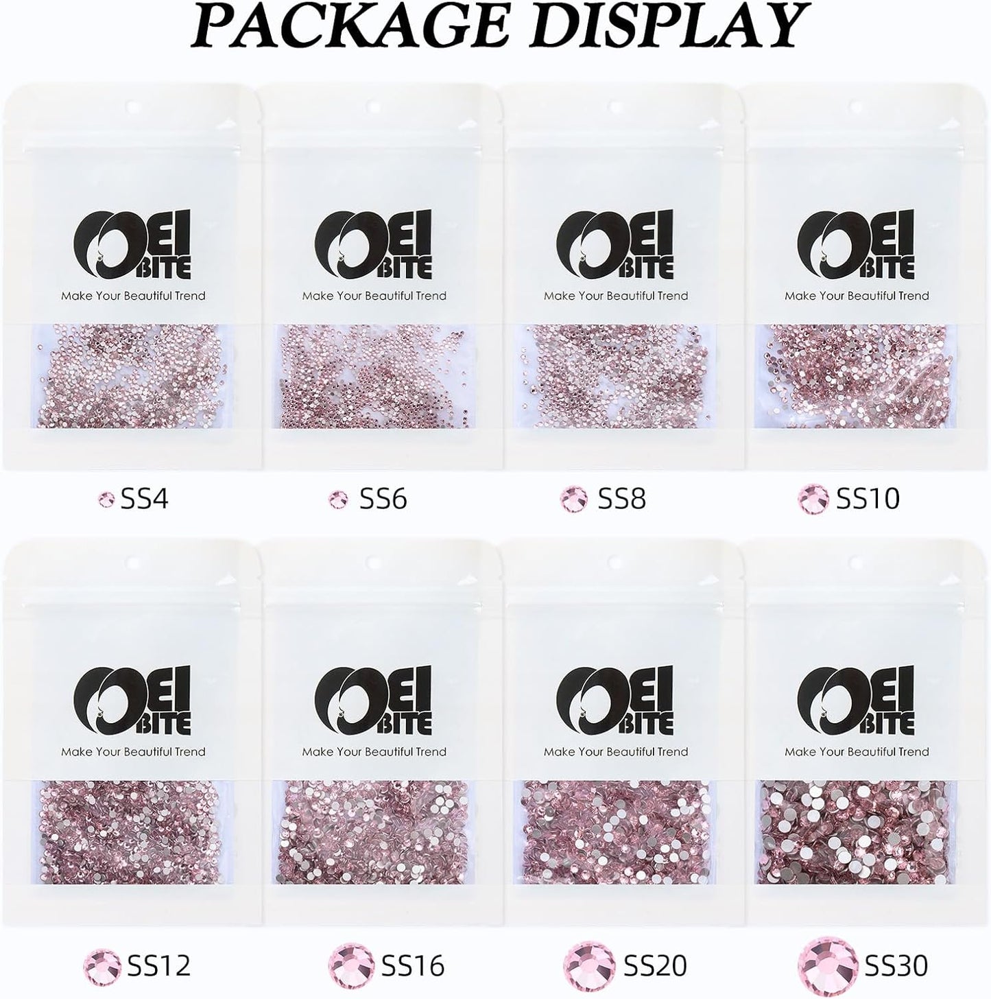 Pink Flatback Rhinestones, Glass Rhinestones for Nail Art and Craft, Glue Fix, Loose Crystal Gemstones(Pink, SS12, 1440pcs, 2.9-3.0mm)