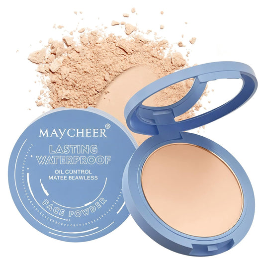 Maycheer Face Powder -Lasting Waterproof Face Powder-Maycheer Setting Powder Oil Absorbing Compact for Face, Lasting Waterproof Pressed Powder Compact (03# DARK COMPLEXION)