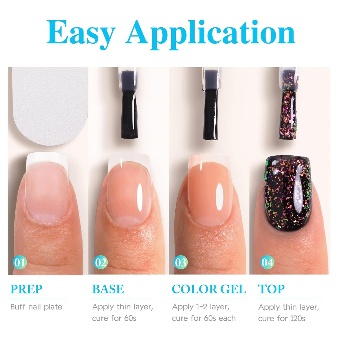 Double Rhythm 15ML No Wipe Gel Top Coat Base Coat Iridescent Glitter Shimmer 2 in 1 Nail Polish Soak Off Manicure DIY Home Salon (Silver Top Coat)