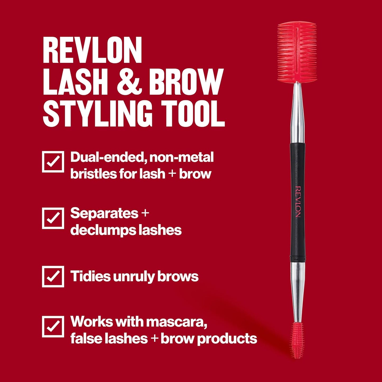 Revlon Lash & Brow Styling Tool, Dual Ended Eyelash Separator & Eyebrow Brush Spoolie, Works with Mascara & Brow Makeup, 1 count