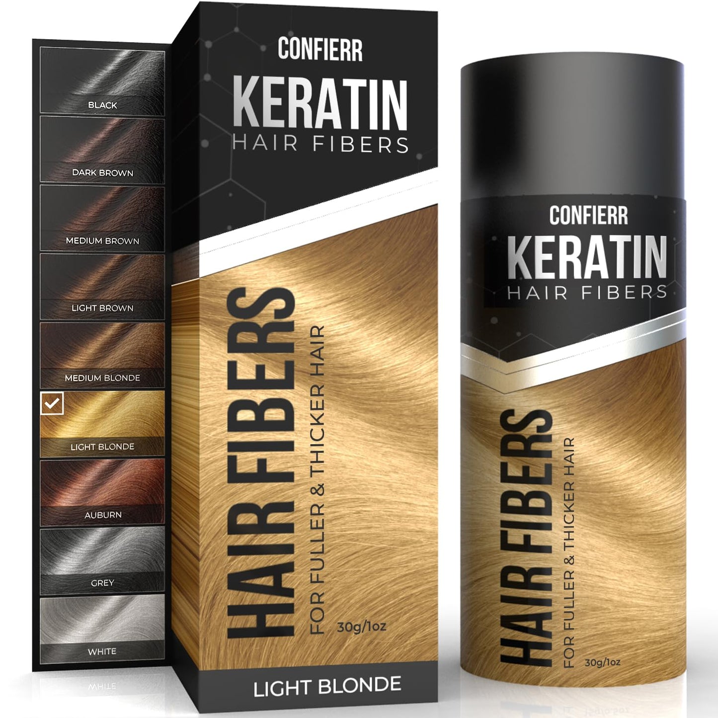 Keratin Hair Fibers for Men & Women - Fill In Fine or Thinning Hair, Instantly Thicker, Fuller Looking Hair (Light Blonde 30g)