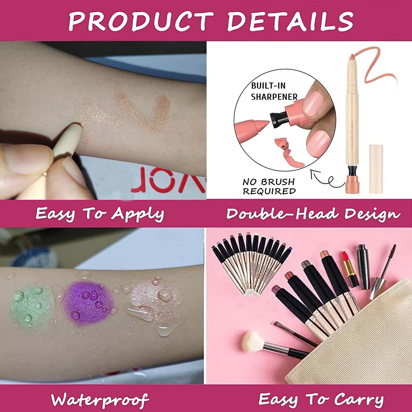 Blue Matte Eyeshadow Pencil, Waterproof Long Lasting Eye Shadow, High Pigment Hypoallergenic Highlighter Stick - Create Multi-Dimensional Eyes Look (10# Blue Matte)