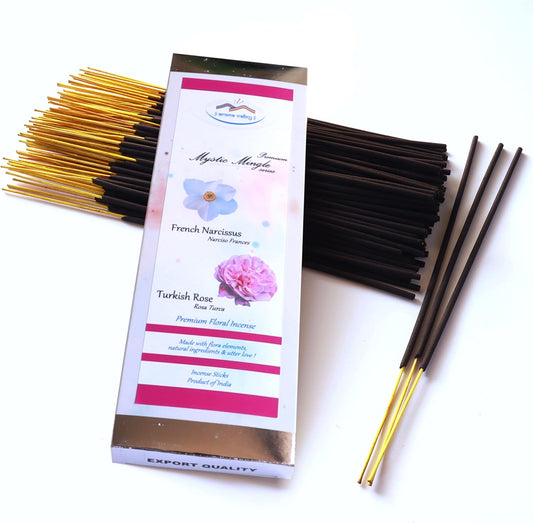 Incense Sticks - French Narcissus and Turkish Rose Artisan Blend - Premium Quality Hand-Dipped Natural Incense - 75 Grams - 50+ Sticks - Uplifting, Calming, Stress-Relief, Relaxation