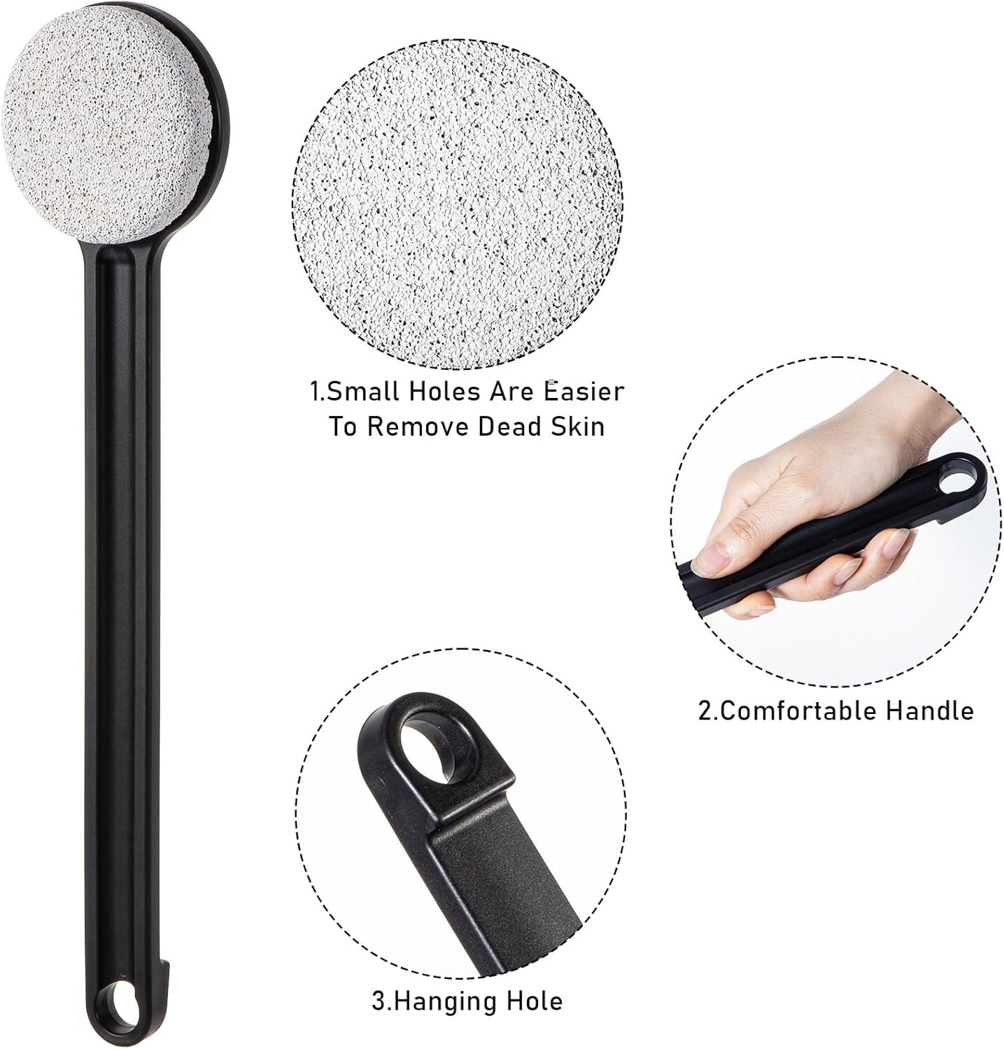 Pumice Stone for Feet with Long Handle (Straight Handle,Black, Count, 1.0)