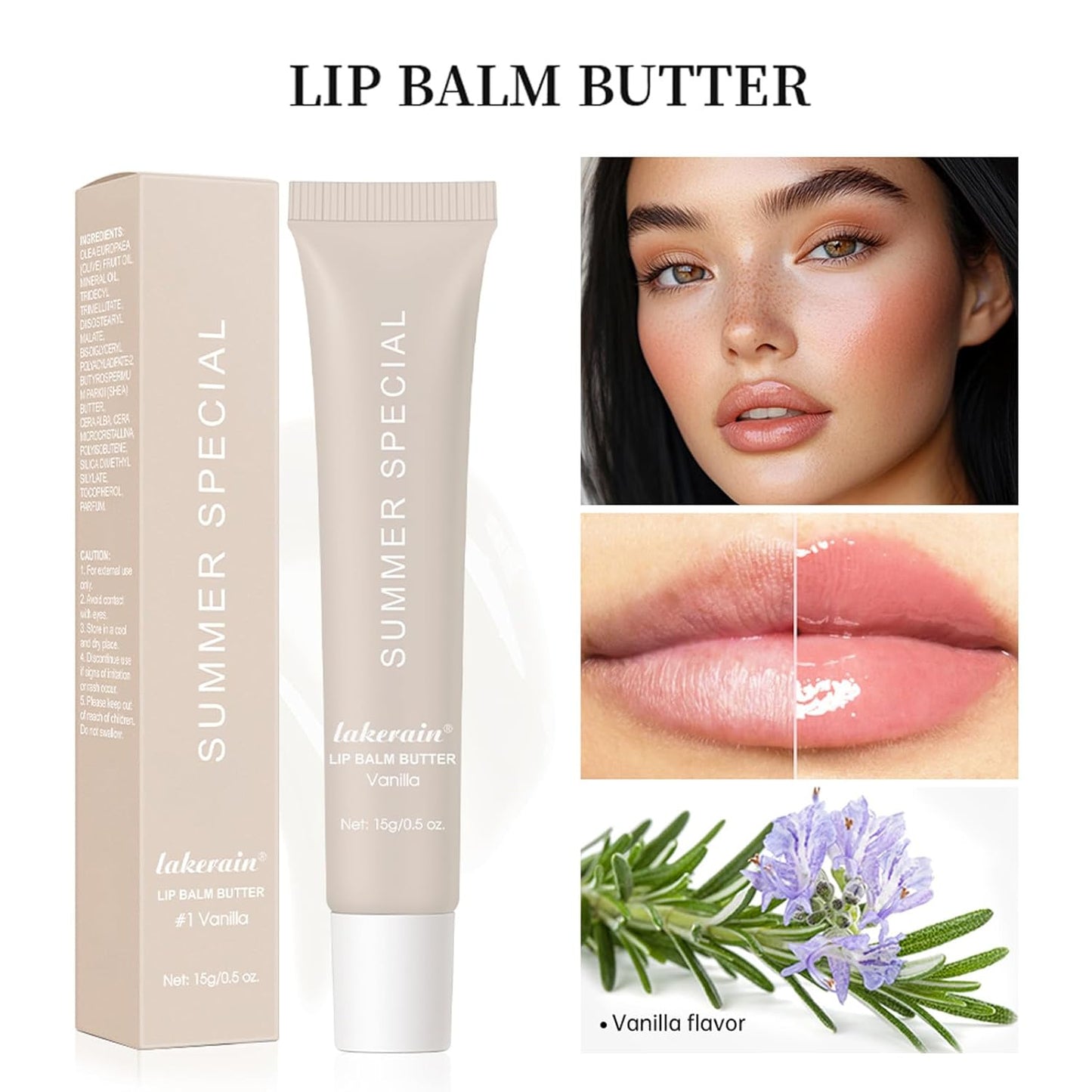 Summer Special Lip Butter Balm - Ultra-Hydrating, Nourishing Lip Care with Natural Ingredients, Shea Butter & Olive Butter, Soothes & Softens Dry Lips (#1 Vanilla, 0.5 Fl Oz (Pack of 1))