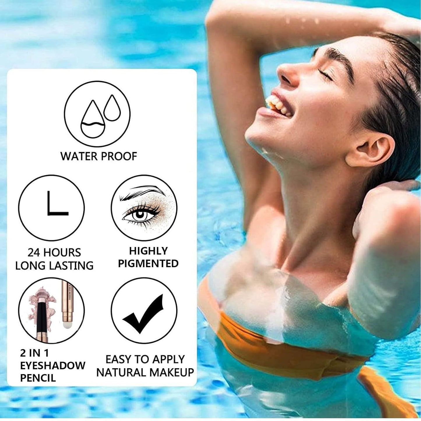 2 in 1 eyeshadow stick and Sponge Makeup Brush, Smooth Cream Shimmer Shadow Pencil Long Lasting Waterproof Eye Shadow Highlighter Stick Makeup, Hypoallergenic Multi-Dimensional eyes Look