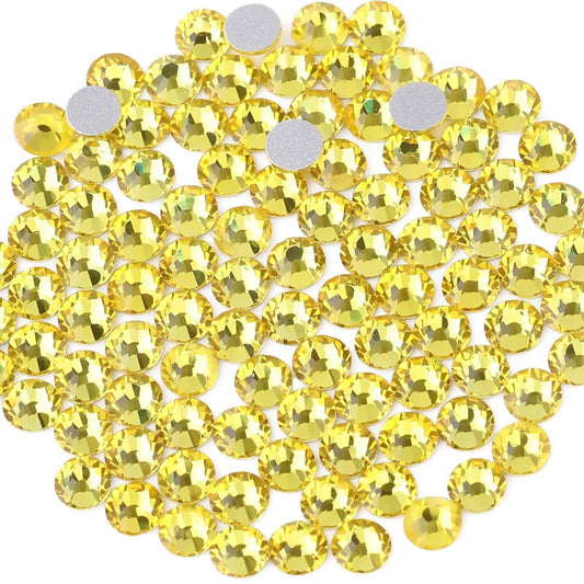 beadsland Flat Back Crystal Rhinestones Round Gems for Nail Art and Craft Glue Fix, Lemon Yellow (2.9-3.0mm) SS12/1440pcs
