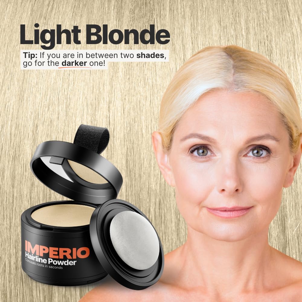 IMPERIO Root Touch Up Hair Powder for Concealing Hair Loss instantly - Hairline Powder for Women & Men - Water resistant Root Cover Up for Thinning Hair in Premium Hairdressing Quality (Light Blonde)
