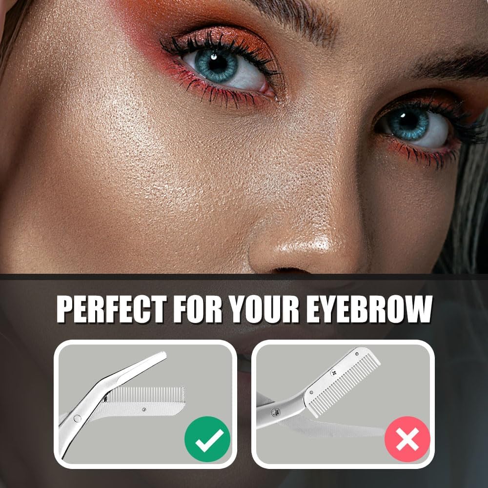 Eyebrow Scissors with Comb, Stainless Steel Facial Grooming Scissors Kit, Professional Precision Eyebrow Trimmer, Perfect For Gifts for Men and Women (Grey)