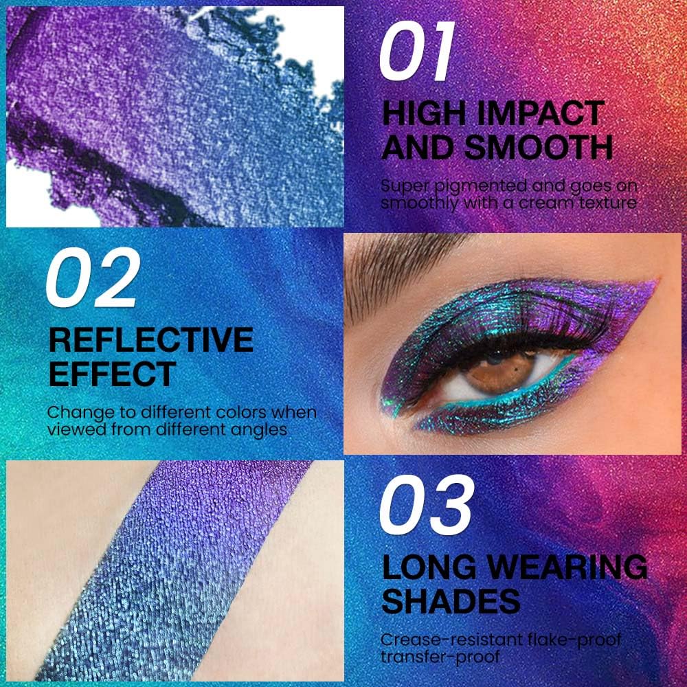 evpct Teal Sapphire Blue Dark Purple Chameleon Single Eye Shadow Palette Makeup for Older Women, Metallic Duochrome Chrome Multichrome Gothic festival Eyeshadow Palette, Face Loose Glitter Eyeshadow