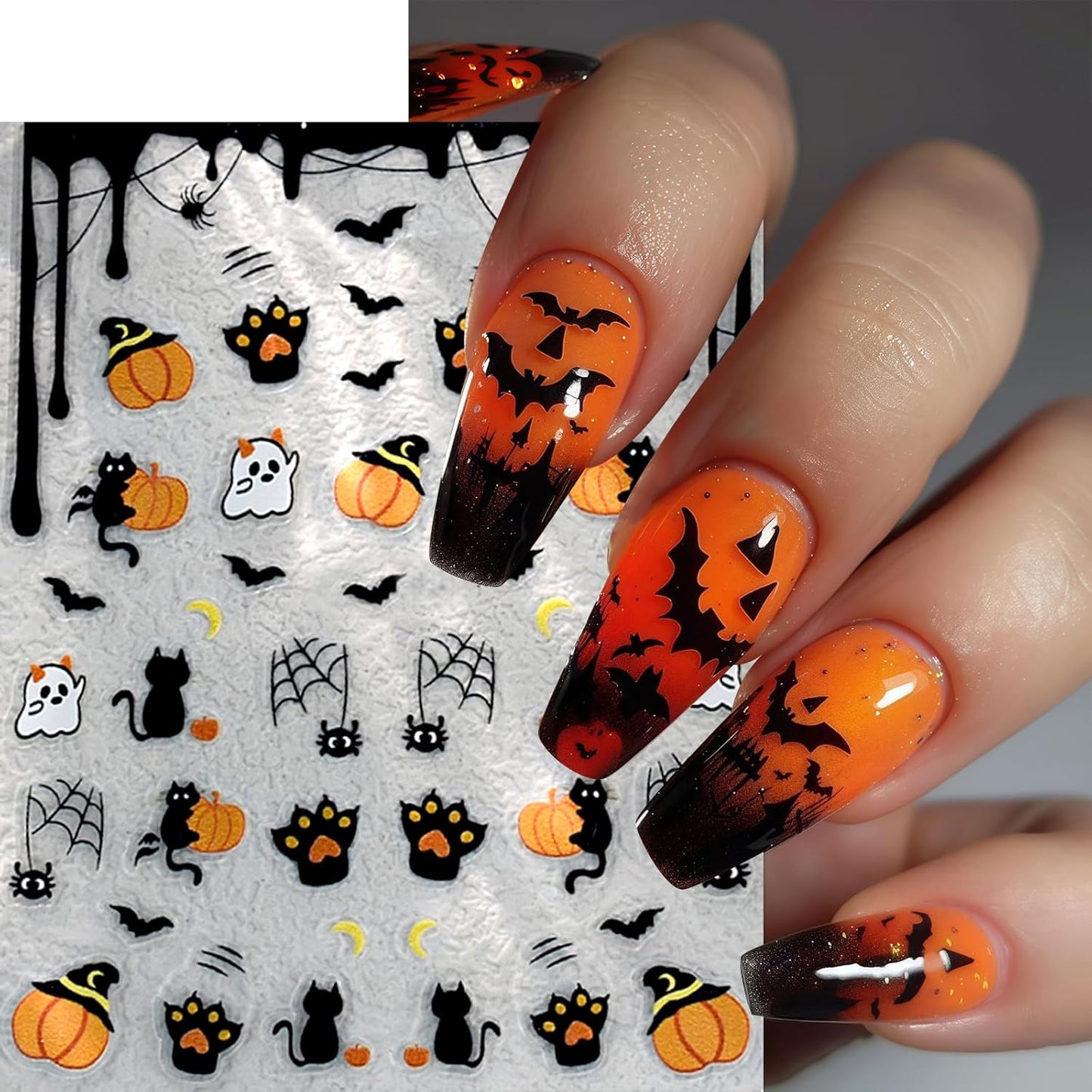 6Sheets Cute Ghost Nail Stickers for Nail Art,Micro-Relief Halloween Spider Nail Decals Pumpkin Cat Heart Spider Web Nail Designs Bat Star Nails Accessories for Women Acrylic Manicure Holiday Supplies
