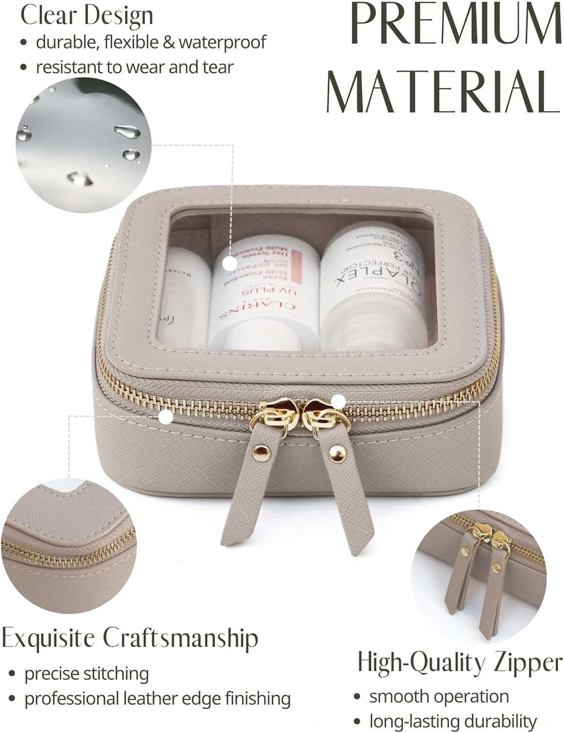 Popvibe Clear Makeup Bag Travel Cosmetic Case Transparent Toiletry Bag with Zipper, Portable Make Up Organizer Traveling Compact Car Bag for Essentials