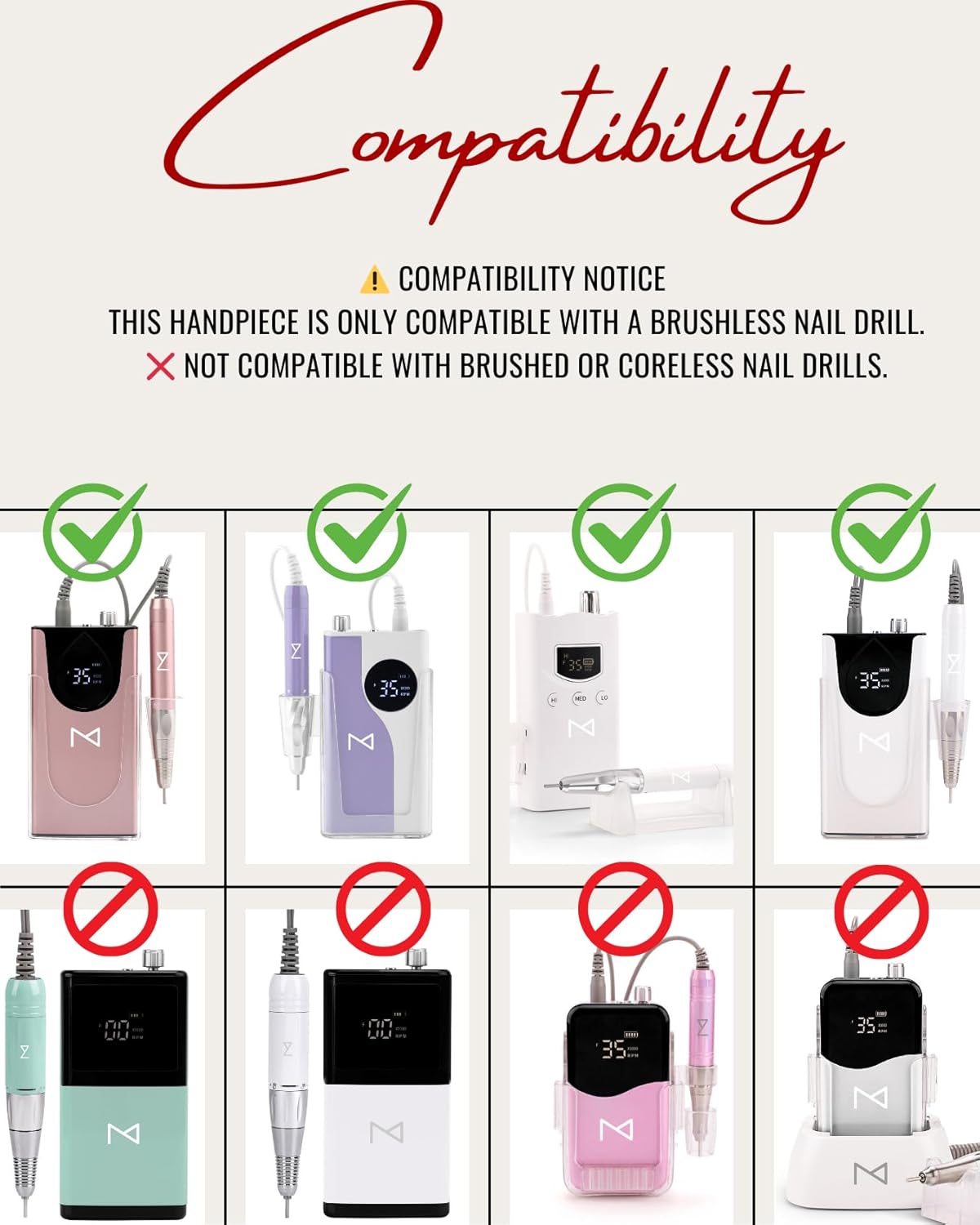 M - Max Brushless Motor Nail Drill Handpiece Only - 35K RPM | Machine Not Included | Compatible with M Brushless Nail Drill System (Handpiece - Green)