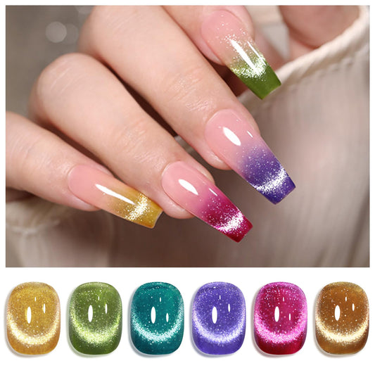 Double Rhythm 6 Colors Cat Eye Gel Polish Set Shimmer Glitter with Magnet Holographic Reflective Magnetic UV Nail Art Kit (6-Kit 23)