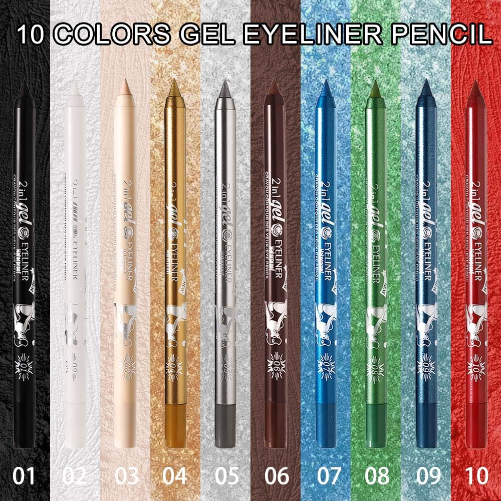 evpct 1Pcs Silver Color Gel Glitter Eyeliner Pencils Set for Women Waterline Waterproof Smudge Proof lapiz de ojos delineador de ojos contra el agua Eye Liner Makeup,05# Silver