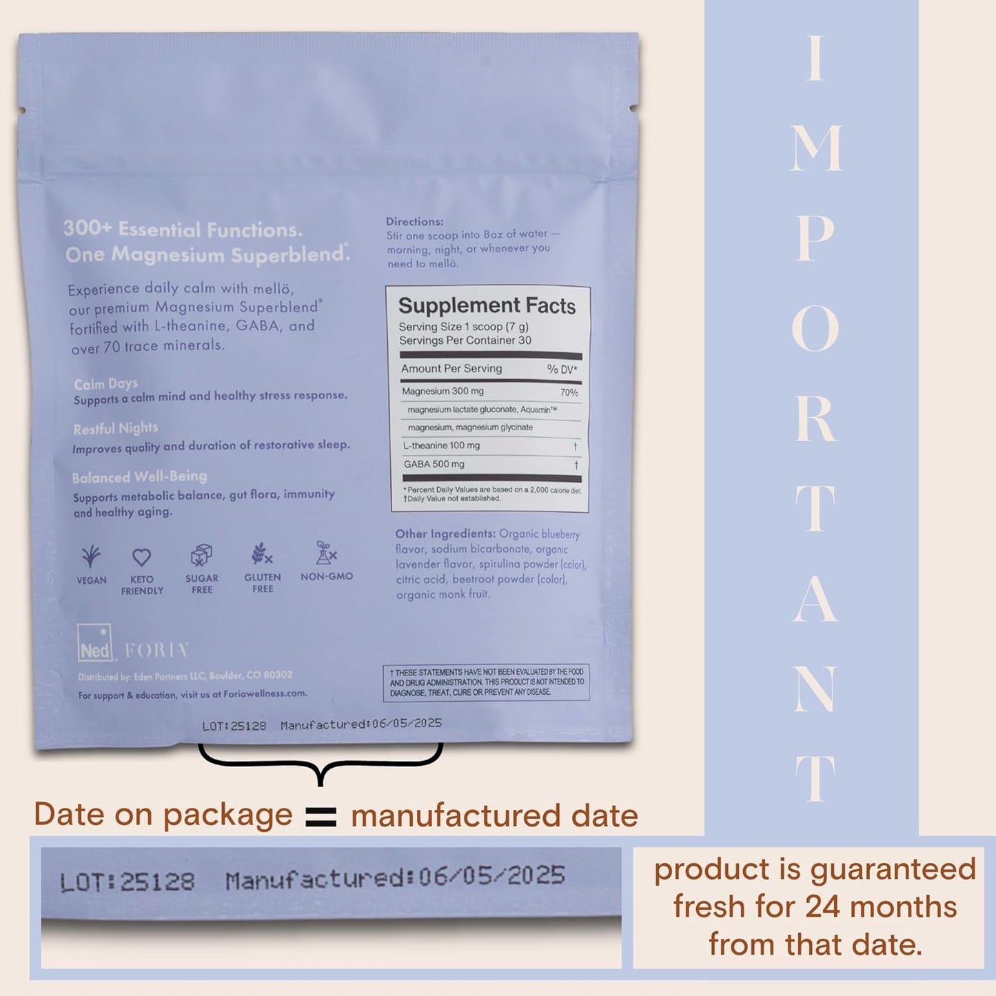 mellö Magnesium Supplement Superblend Powder - Magnesium Glycinate with L-Theanine, GABA, and 70 Trace Minerals - Supports Sleep, Relaxation, Balanced Energy - Lavenderberry Flavor, 30 Servings