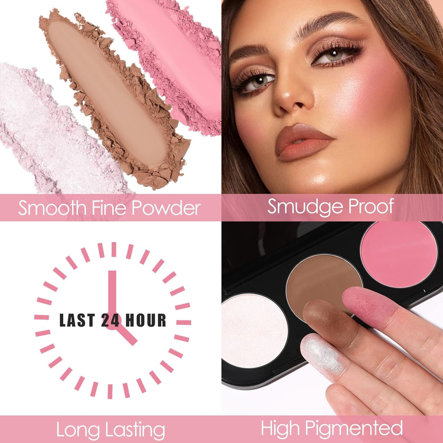 FOCALLURE Blush and Highlighter Palette,3 in 1 Contour Palette,Cruelty-Free Matte Bronzer Powder,Shimmer Illuminator Highlighters for a Glowing Look,#06