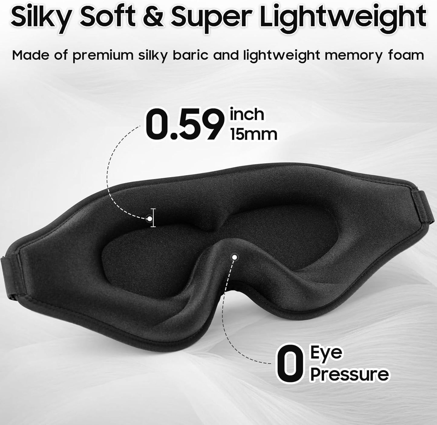 Sleep Mask - Total Blackout 3D Sleeping Mask, Super Lightweight & Silky Soft Eye Mask for Sleeping, Fully Adjustable Fit for Home, Office, Traveling, Meditation, Yoga, Black