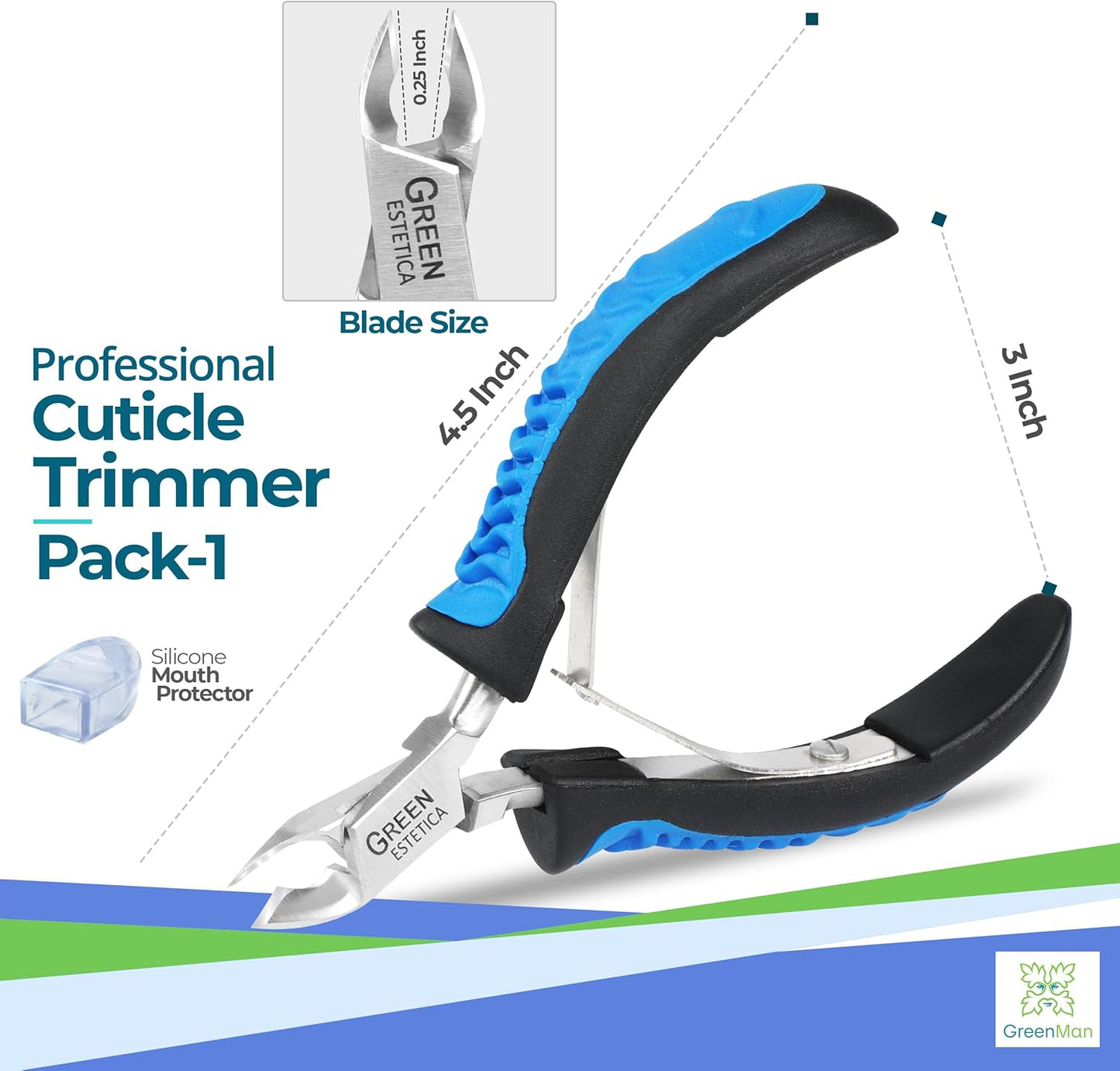 Cuticle Trimmer with Non-Slip Grip Handle Professional Stainless Steel Cuticle Cutter Sharp Blades Double Spring Cuticle Nippers for Nail Care Pedicure Manicure Nail Tools (Blue-Black)