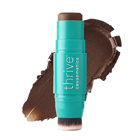 Thrive Causemetics Triple Threat Color Stick: Cream Bronzer & Contour Stick with Vitamin E, Evening Primrose Oil, Waterproof Smudge Proof Face Makeup Formula, Adrienne (Deep Tan Neutral)
