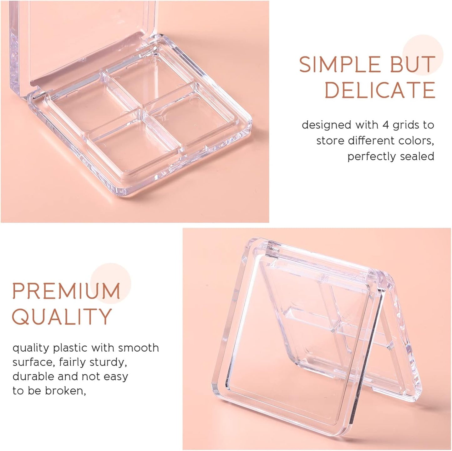 Beaupretty 8 Pieces Empty Eyeshadow Pallet 4 Grids Eye Shadow Lipstick Storage Case Box Clear Makeup DIY Cosmetic Organizer Container