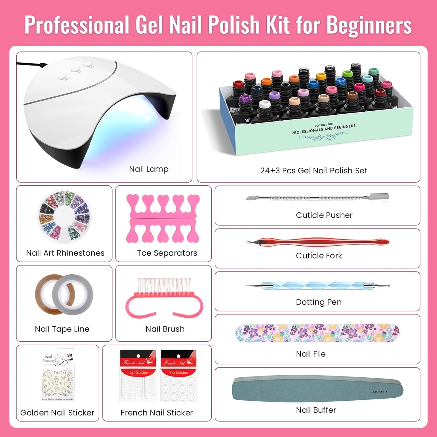 VANREESA 42 Pcs Gel Nail Polish Kit with U V Light 24 Colors Gel Polish Nail Set Glossy & Matte Top Coat Complete Nail Kit with Manicure Tools for All Seasons Gifts for Women Girls