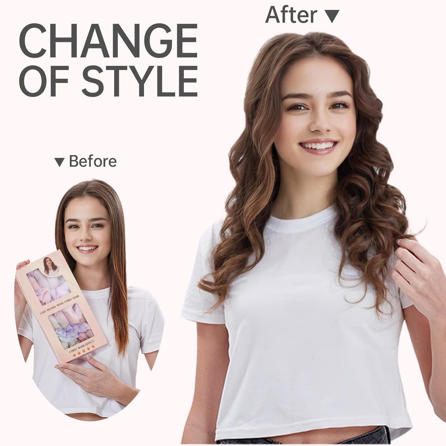 Satin Heatless Hair Curler Set | Heatless Curls Overnight |Hair Curlers to Sleep in | Heatless Curlers and Curling Headband for Soft Curls While Sleeping - Rainbow