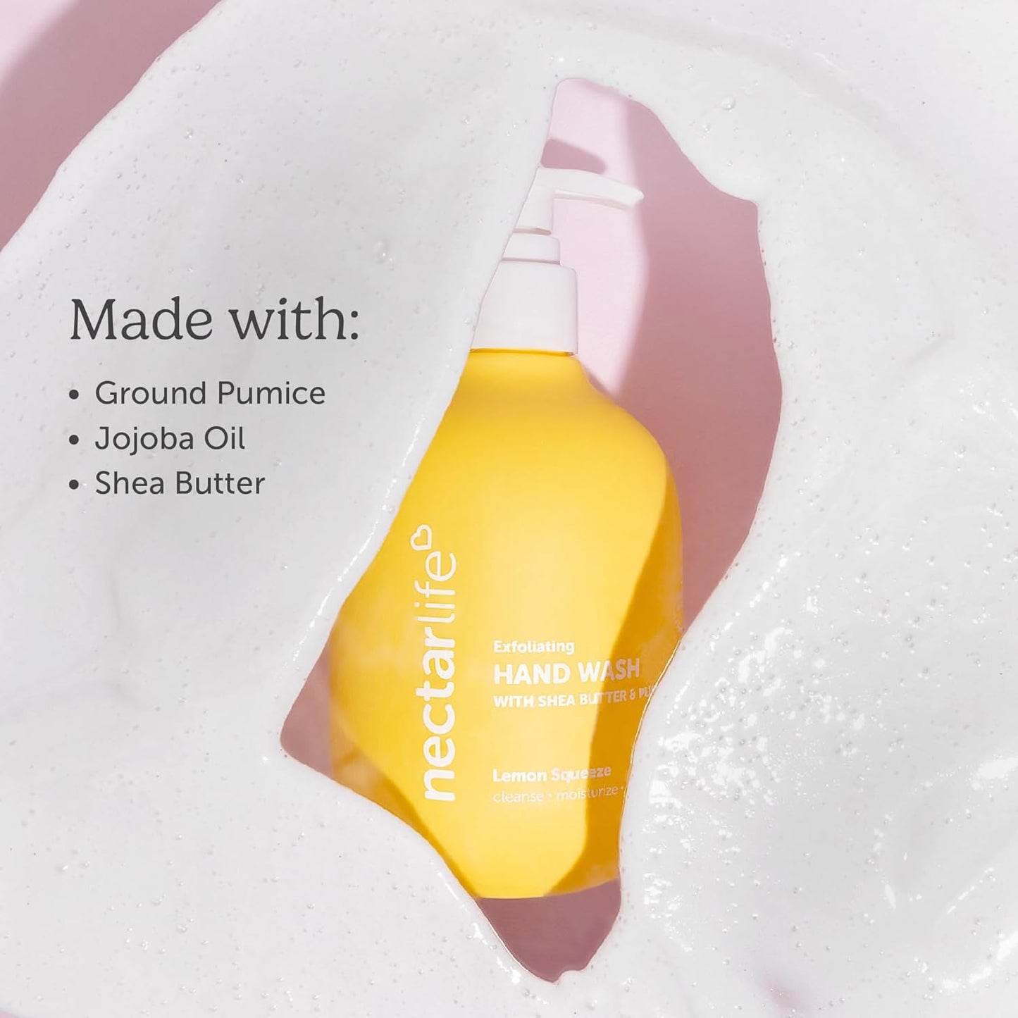 Nectar Life Exfoliating & Moisturizing Hand Wash 3-Pack, Volcanic Pumice for Hand Scrub, Shea Butter Softens Hands, Clean Vegan Ingredients