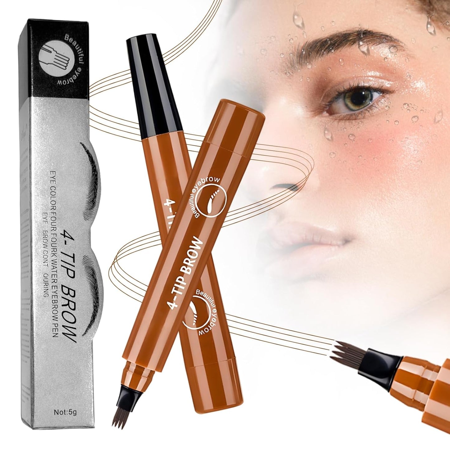2025 New Magic Eyebrow Pencil, 4 Tipped Precise Brow Pen 3D Waterproof Microblading Contouring Pen Fine Stroke Microblading Eyebrow Pencil Creates Natural (Light Brown)